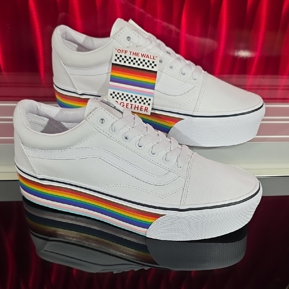 Vans Old Skool Stack Pride Rainbow Platform White Men’s 3.5 Women’s 4 Sneakers